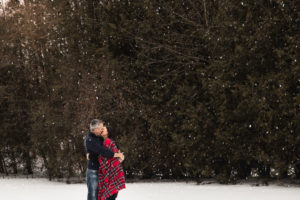 Romantic couple kissing in the snow